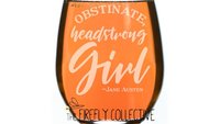 Obstinate Headstrong Girl Jane Austen Quote Laser Etched onto a Stemless Wine Glass or Tumbler with Lid Classic Lit, Literature, Girl Power