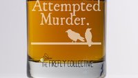 Attempted Murder (of Crows) Laser Engraved 10 oz Old Fashion/ Whiskey/ Rocks Glass - Play on Words, Bibliophile