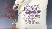She Believed She Could But Her Dog was Asleep on Her Lap so She Didn't Light Weight Tote Bag - Teacher Gift, Holiday, Christmas, Mom Gift
