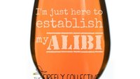 I'm Just Here to Establish My Alibi Laser Etched Stemless Wine Glass or Tumbler with Lid - Murder Shows, Mom Gift, Introvert, Sarastic