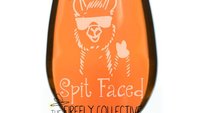 Spit Faced or Spit Happens Snarky Llama Laser Engraved Stemless Wine Tumbler with Lid or Glass  - Cool, Sunglasses, Peace, No Drama
