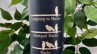 Conspiracy to Murder, Attempted Murder and Murder (of Crows) SS Tumbler (Travel Mug) Laser Engraved - Police Detective, Bibliophile, Gift