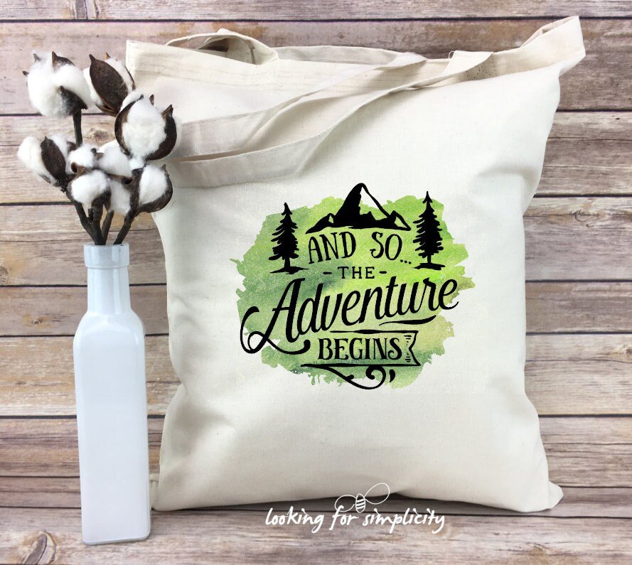 And So the Adventure Begins w/ Mountains and Trees Lightweight Tote Bag