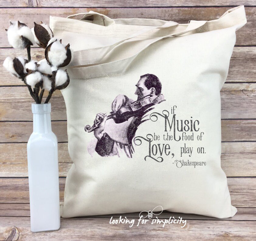If Music is the Food of Love Play On Shakespeare & Sherlock Holmes Cross Over w Classic Sidney Padget Illustration on Light Weight Tote Bag