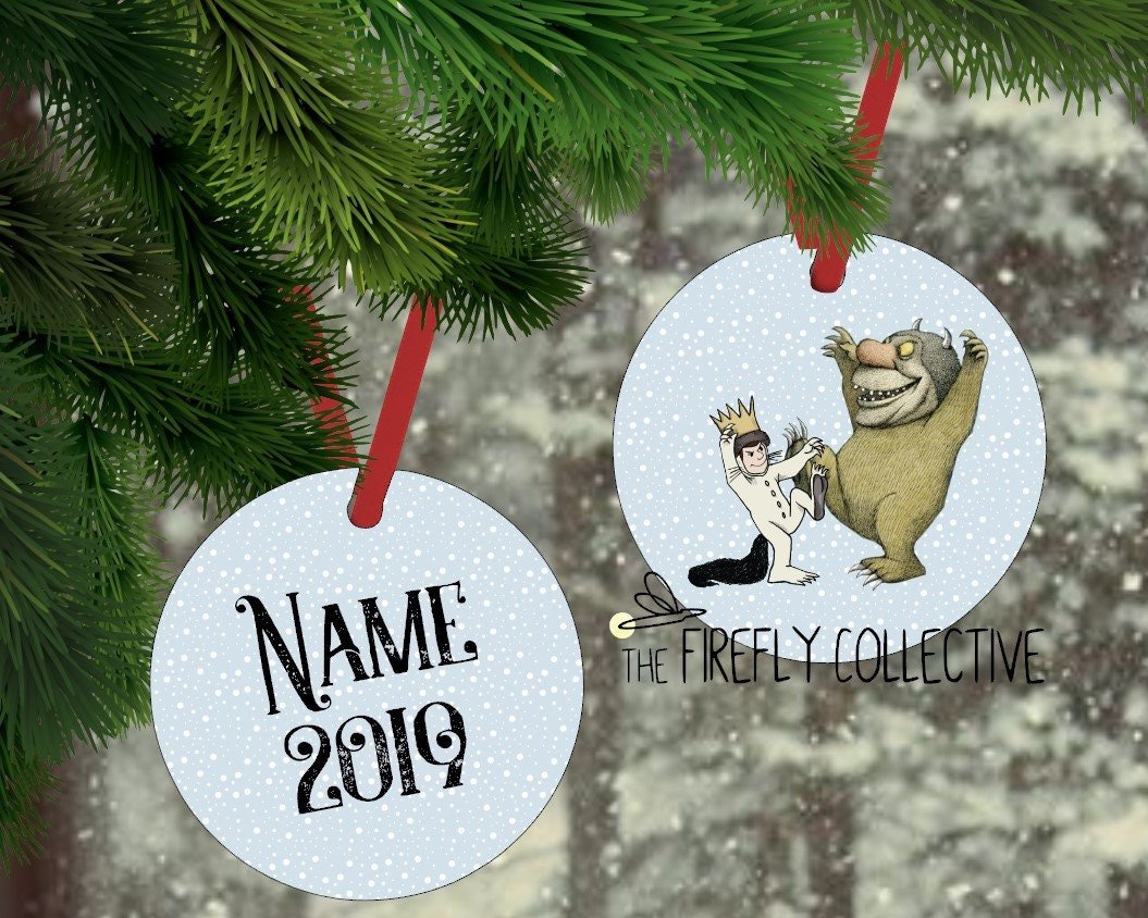 Wild Creatures & Max Inspired Aluminum Ornament w Red Ribbon Hanger - Personalize, Christmas, Winter, Holiday, Crown, Snow