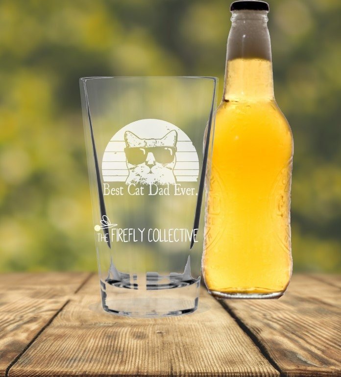 Best Cat Dad Ever or Best Cat Mom Ever Laser Etched onto 16 oz Pint Pub Glass -  Pet Parent, Dad Gift, Mom Gift, Cat Lover, Christmas Gift
