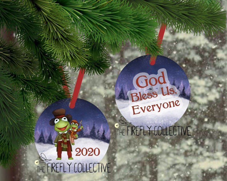 Muppet's Christmas Carol Kermit & Tiny Tim God Bless Us Everyone Aluminum Ornament with Red Ribbon Hanger