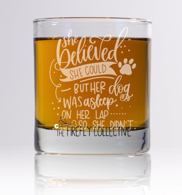 She Believed She Could but the Cat/Dog Was Asleep on Her Lap So She Didn't Laser Engraved 10 oz Old Fashion/ Whiskey/ Rocks Glass - Mom Gift