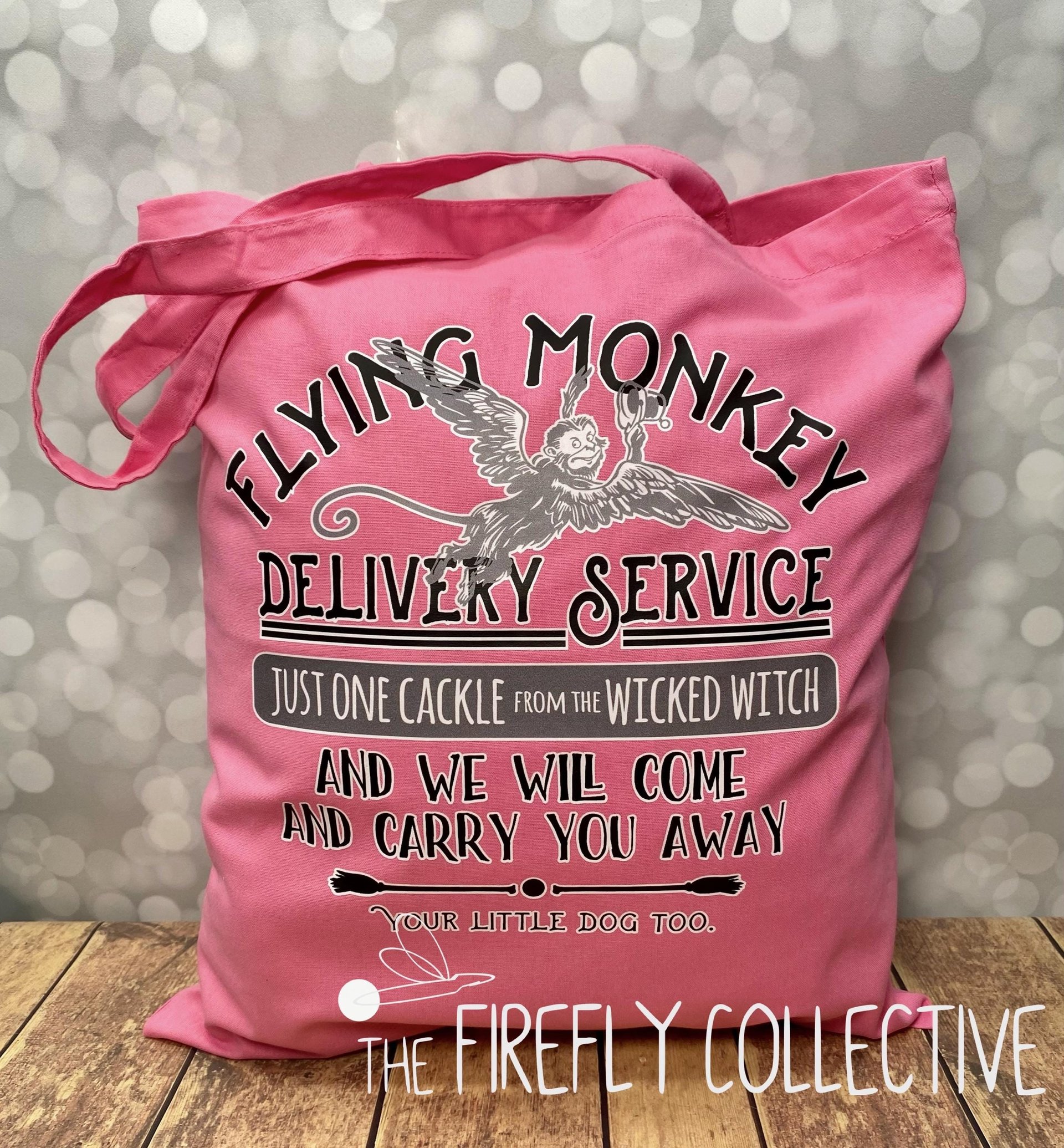 Quick Ship - Flying Monkey Delivery Service Wizard of Oz Inspired Light Weight Color Tote Bag - Wicked Witch, Little Dog, Carry You Away