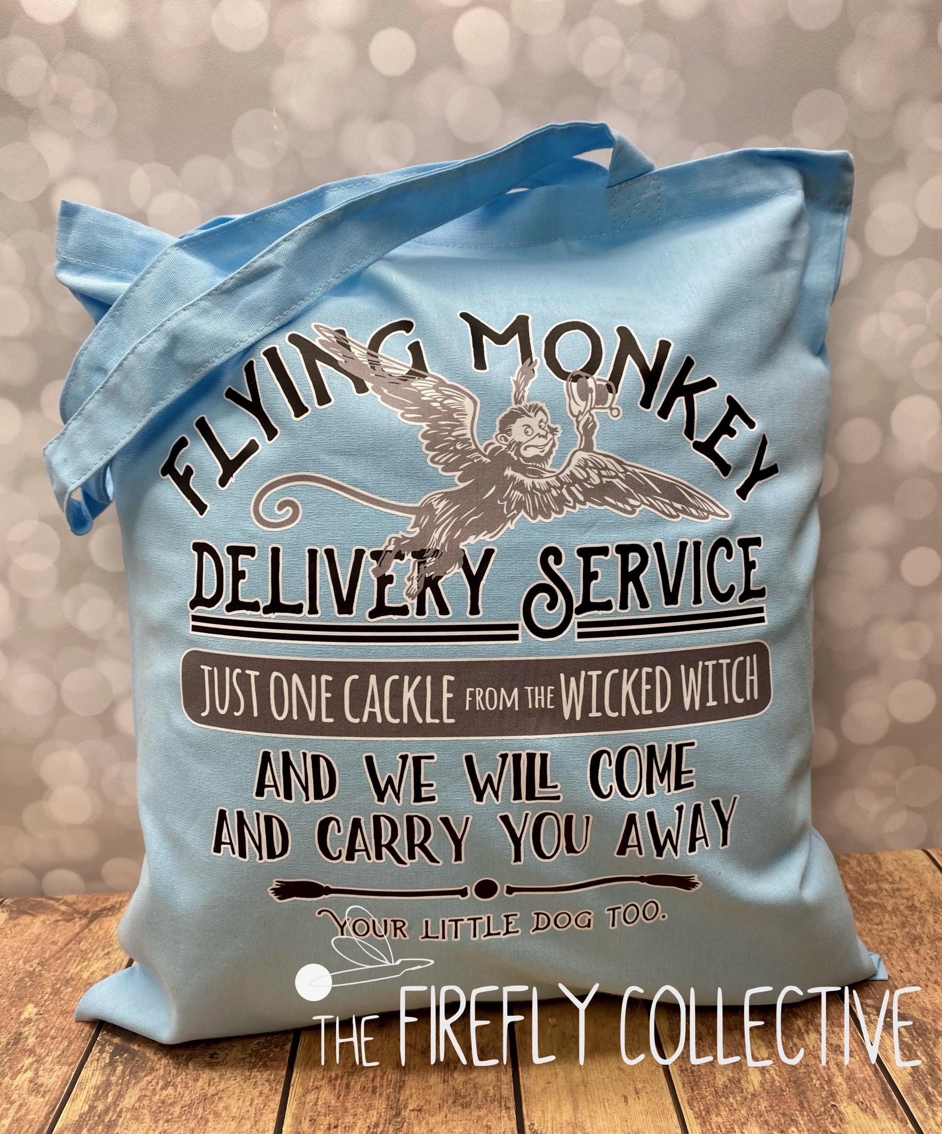 Quick Ship - Flying Monkey Delivery Service Wizard of Oz Inspired Light Weight Color Tote Bag - Wicked Witch, Little Dog, Carry You Away