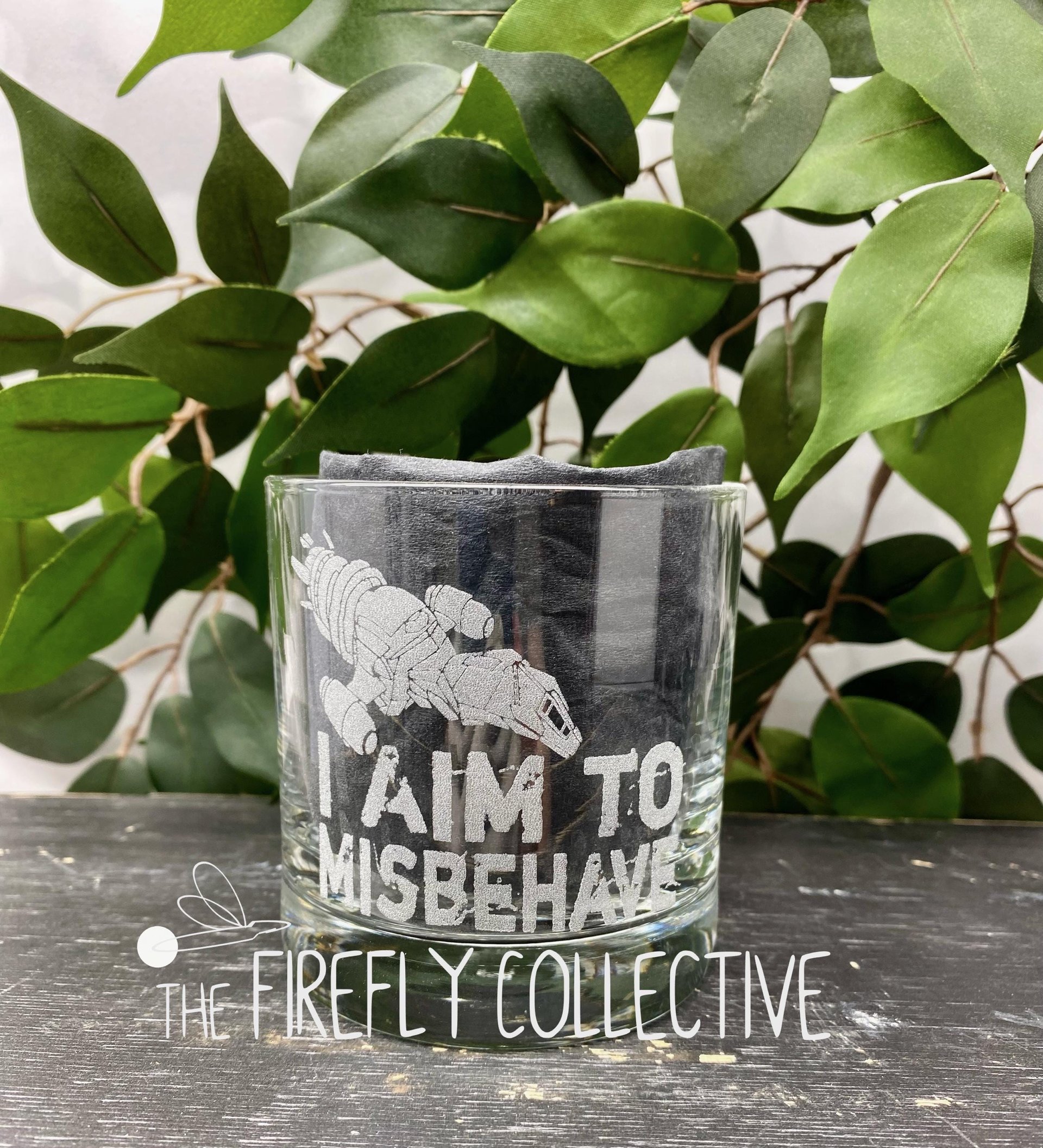 Quick Ship - I Aim to Misbehave Firefly Serenity Inspired Laser Engraved Old Fashion/ Whiskey/ Rocks Glass - Browncoats, Capt Mal Reynolds