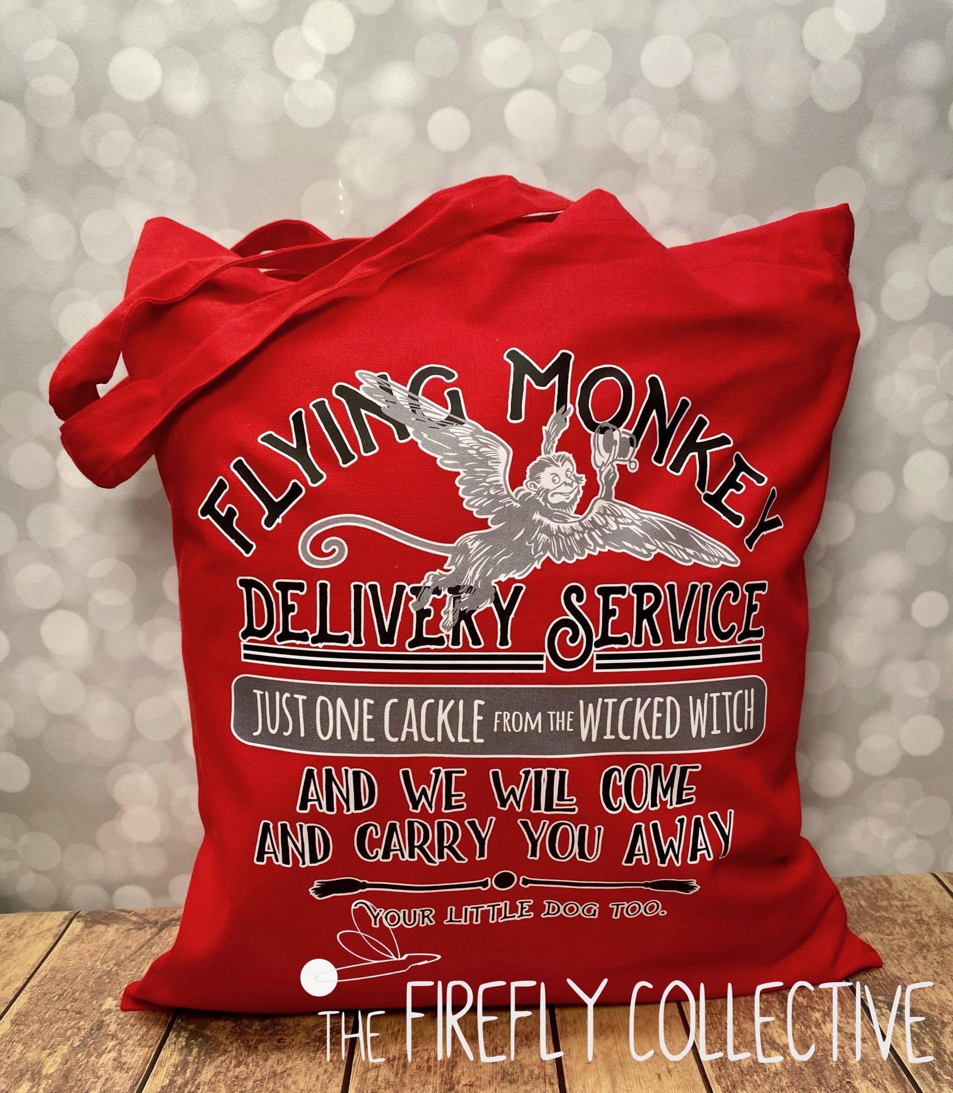 Quick Ship - Flying Monkey Delivery Service Wizard of Oz Inspired Light Weight Color Tote Bag - Wicked Witch, Little Dog, Carry You Away