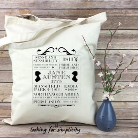 Jane Austen Books & Dates  - Sense and Sensibility Emma Persuasion Northanger Abbey Mansfield Park Pride and Prejudice Light Weight Tote Bag