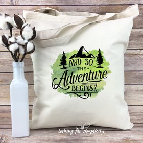 And So the Adventure Begins w/ Mountains and Trees Lightweight Tote Bag