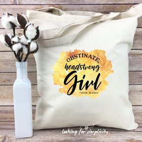 Jane Austen Quotes Natural Cotton Light Weight Tote Bag-Obstinate Headstrong Girl, Our Scars Let Us Know our Past was Real, Darcy, Pemberley