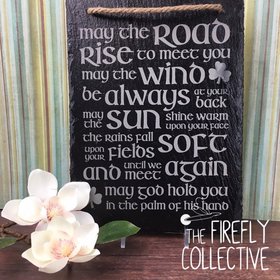 May the Road Rise to Meet You Irish Blessing Laser Engraved Sign with Natural Edges - Celtic Blessing , Slate, Hanging, Prayer