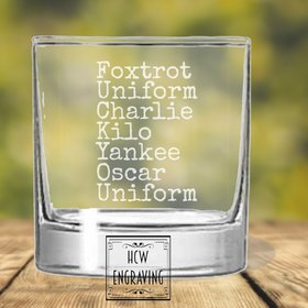Foxtrot Uniform Charlie Kilo Yankee Oscar Uniform Laser Engraved 10 oz Whiskey/ Rocks Glass -Perfect for Gift for Dad, Grandpa, Military,