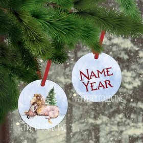 Lucy & Not a Tame Lion Inspired Aluminum Ornament w Red Ribbon Hanger -Personalize Holiday Snow, Lion, Children's Lit, Classic, Christian