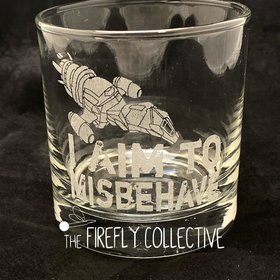 I Aim to Misbehave Firefly Serenity Inspired Laser Engraved Old Fashion/ Whiskey/ Rocks Glass - Browncoats, Capt Mal Reynolds, Scifi, Space
