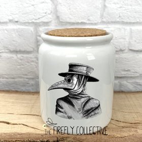 Plague Doctor in Bird Mask Ceramic Sublimated Treat Jar with Cork Lid - Victorian, Etching