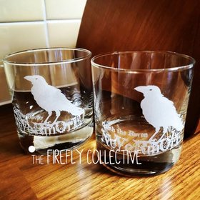 Quoth the Raven Never More Poe Inspired Laser Engraved 10 oz Old Fashion/ Whiskey/ Rocks Glass - Edger Allen, Poem, Halloween