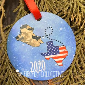 We're Still Under the Same Sky Military Deployment Aluminum Christmas Ornament with Red Ribbon Hanger -Separated, Long Distance, Personalize