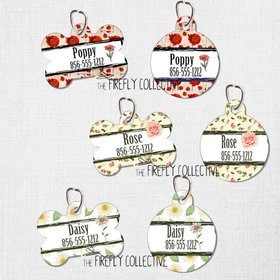 Floral (Daisy, Poppy or Rose) Pet Tags - Personalized, Customized, Dog Tags, Cat Tags, ID Tag