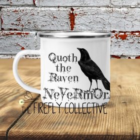 Quoth the Raven Nevermore Poe Inspired Camp Mug 12oz Mug - Tin, Enamel, Halloween, Bibliophile