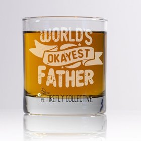 World's Okayest Father Laser Engraved 10 oz Old Fashion/ Whiskey/ Rocks Glass -DadLife, Dad Gift, Grandpa, Funny, Humorous, Sarcastic