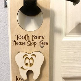 Tooth Fairy Please Stop Here Door Hanger Personalized Laser Engraved