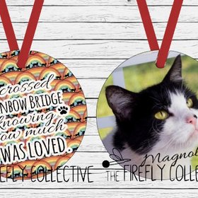 I Crossed Rainbow Bridge Knowing How Much I was Loved Pet Memorial with Photo Aluminum Ornament (Rainbow Background)- Dog, Cat