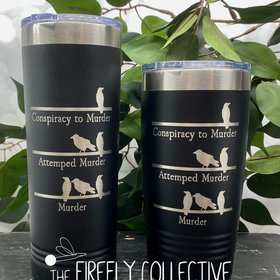 Conspiracy to Murder, Attempted Murder and Murder (of Crows) SS Tumbler (Travel Mug) Laser Engraved - Police Detective, Bibliophile, Gift