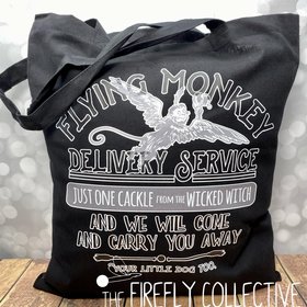 Quick Ship - Flying Monkey Delivery Service Wizard of Oz Inspired Light Weight Color Tote Bag - Wicked Witch, Little Dog, Carry You Away