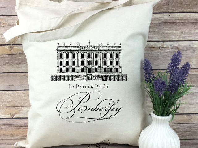 I'd Rather Be at Pemberley Jane Austen Inspired Light Weight Tote Bag - Bibliophile, Anglophile, British, English, Classic Lit