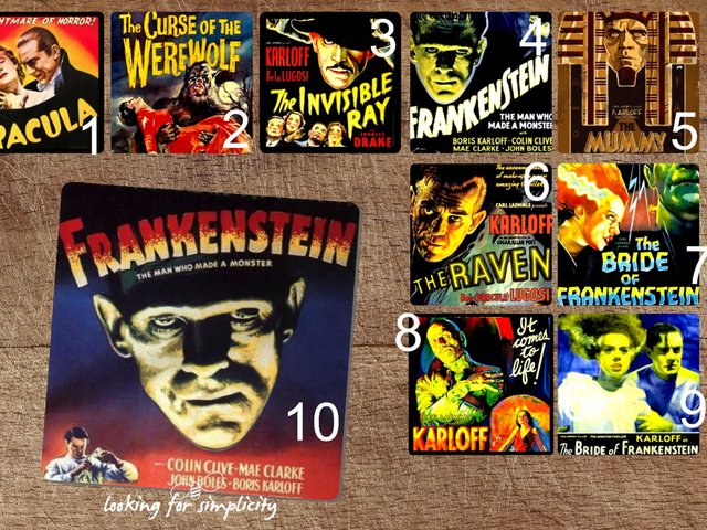Classic Monster Movie One Sheet Coaster - **Domestic Shipping Included in Price** Great Gift for a Horror Fan Frankenstein Dracula Werewolf