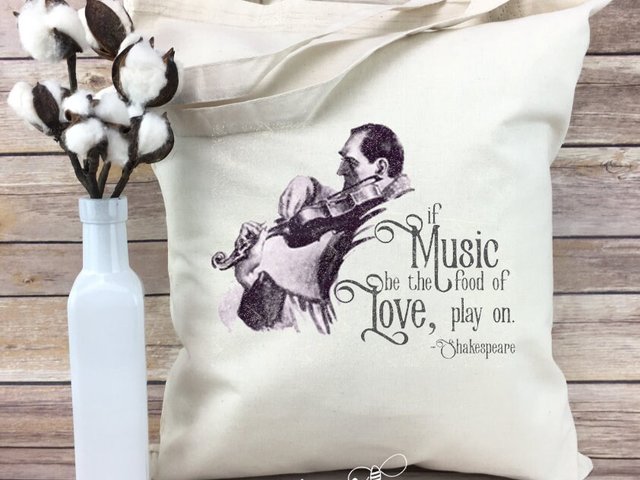 If Music is the Food of Love Play On Shakespeare & Sherlock Holmes Cross Over w Classic Sidney Padget Illustration on Light Weight Tote Bag