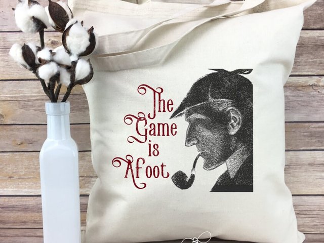 The Game is Afoot Classic Sherlock Holmes Quote with Classic Sidney Padget Illustration on Light Weight Tote Bag - Anglophile, Classic Lit