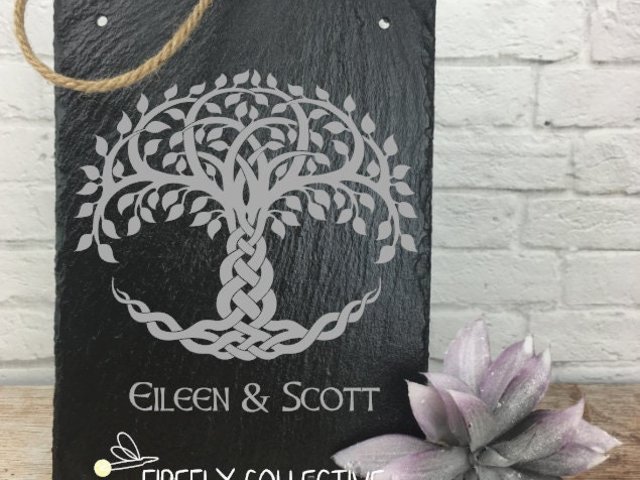 Irish Celtic Roots Tree of Life Laser Engraved Natural Edged Slate - Celtic Knot, Family, Generations, Personalized, Engagement, Wedding