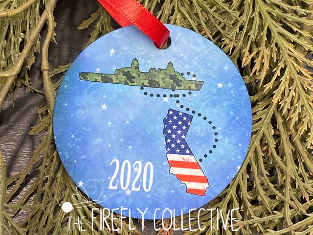 We're Still Under the Same Sky Military Deployment Aluminum Christmas Ornament - Navy, Marine, Ships, Separated, Long Distance, Personalize