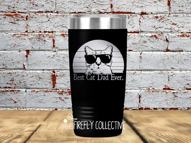 Best Cat Dad /Mom Ever 20 oz Stainless Steel Tumbler (Travel Coffee Mug) Laser Engraved - Cat Dad, Cat Mom, Cat Lover, Animal Lover, Pets