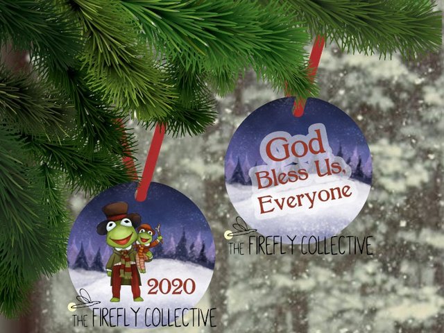 Muppet's Christmas Carol Kermit & Tiny Tim God Bless Us Everyone Aluminum Ornament with Red Ribbon Hanger
