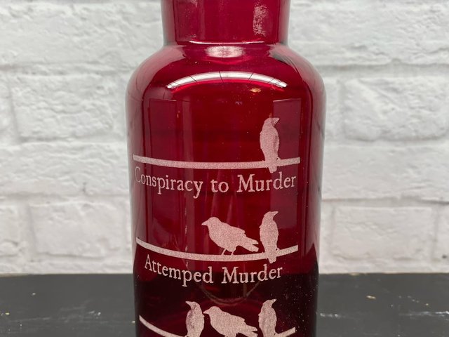Murder of Crows (Conspiracy to Murder, Attempted Murder) Laser Engraved Bottle - Bibliophile, Halloween, Humorous