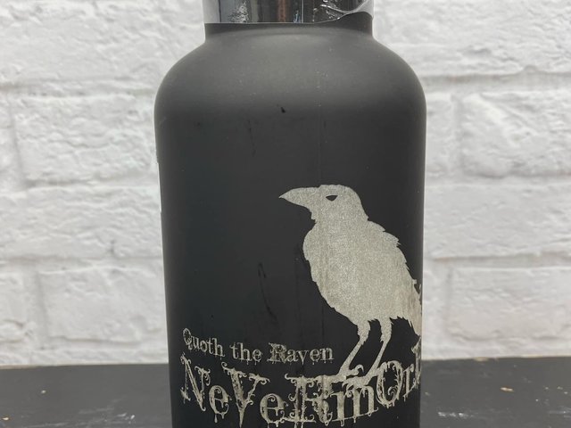 Quoth the Raven Nevermore Laser Engraved Bottle - Edgar Allen Poe, The Raven, Bibliophile, Halloween, Humorous