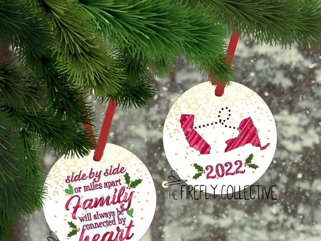Side by Side or Miles Apart Family/Sisters/Siblings/Friends will Always be Connected by Heart Christmas Ornament Separated, Long Distance
